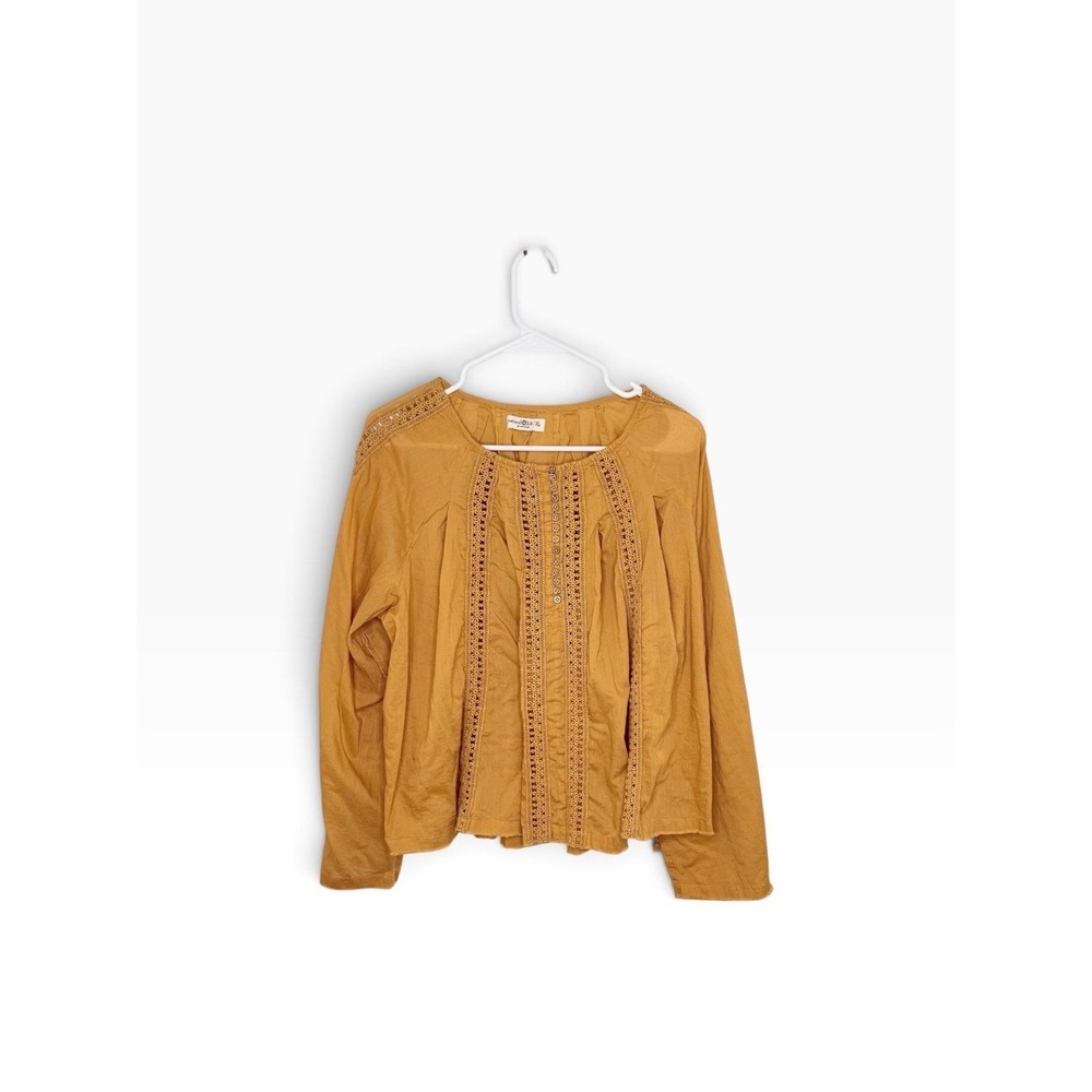 Natural Life Boho Embroidered Peasant Blouse Sz XL Festival Bell Sleeve Cotton
